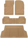 Motor Trend FlexTough Advanced Beige Rubber Car Floor Mats with Cargo Liner Full Set - Front & Rear Combo Trim to Fit Floor Mats for Cars Van SUV, All Weather Automotive Floor Liners