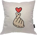 Beabes Love Hand Gesture Durable Throw Pillow Case Korean Finger Heart I Love You Hangul Symbol Hand Heart Sign Soft Square Cushion Case for Men Women Boys Girls Home Decor Cotton Linen 16x16 Inch