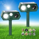 2 Pack Solar Ultrasonic Animal Repellent 2024 Waterproof Outdoor Cat Deterrent Devices with Flash Light Motion Sensor to Keep Cat Deer Raccoon Squirrel Rabbit Skunk Bunny Out of Yard Garden Lawn