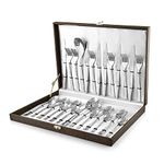 FnS Slim Line Stainless Steel 26 Pcs Cutlery Set with Leatherette Box Packaging (6 Dinner Spoons, 6 Dinner Forks, 6 Teaspoons, 6 Dinner Knives & 2 Serving Spoons)