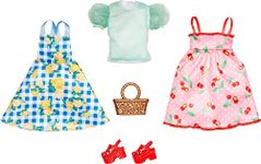 Barbie Fashions 2-Pack Clothing Set, 2 Outfits for Barbie Doll Include 2 Picnic-Themed Dresses & 2 Accessories Including Basket