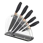 S & Co. 6 Pcs Kitchen Knife Set with Acrylic Block - Super-Sharp Steel Knives with Non-Stick Coating - Chef, Bread, Carving, Utility, Paring Knives - Stylish Cooking Tools with Black, Rose Gold Handle
