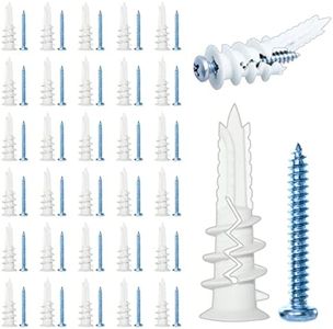 laffeya Self Drilling Plasterboard Fixings - 30 Plasterboard Screws, 30 Drywall Plastic Anchors, Self Drilling Drywall/Hollow-Wall Anchor Kit with Screws (60PCS)