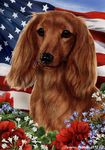 Best of Breed Dachshund Longhaired Red Patriotic Garden Flags