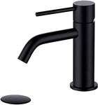 Matte Black Bathroom Sink Faucet Single Hole with Pop Up Drain Assembly and Faucet Supply Hose, JXMMP Brass Single Handle Lavatory Basin Faucets Mixer Taps