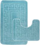 EDS Luxury 2 Piece Greek Bath Mat Set Non Slip Ultra Soft Bathroom Mats Water Absorbent Bath Mats Machine Washable Rug Toilet Mat for Bathroom Floor (Aqua)