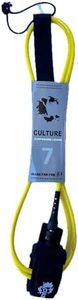 Culture Supply Surfboard Surf Leash (6 Sizes - 5 Colors): 6ft Comp | 6 ft Reg | 7ft | 8ft | 9ft | 10ft (Yellow, 7ft (7mm Cord))