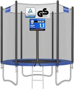SONGMICS Kinder Outdoor Trampolin Ø 183 cm, Außenschutznetz, Sicherheitskissen, Leiter, 180 cm hohe gerade Stange, Stahlrahmen, schwarz und blau STR061Q01