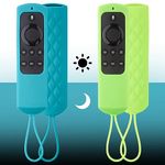 2 Pack Firestick Remote Cover,Glow in the Dark,Compatible with Fire TV Stick 1nd Gen / 2017 Edition (2nd Gen) Alexa Voice Remote,Shockproof Remote Control Silicone Case with Lanyard（Green and Blue）