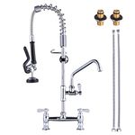 iVIGA Commercial Kitchen Faucet Deck Mount with Pre-Rinse Sprayer 26" Height Kitchen Sink Faucet 8 Inch Center with 10" Add-on Swing Spout Faucet & Coiled Spring Pull Down Spray