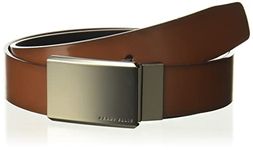 Perry Ellis Men's Portfolio Leather Reversible Belt with Matte Gunmetal Plaque Buckle (Sizes 30-44 Inches), Brown/Black, 32