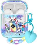 Besoar for AirPods 1/2 Case Bling Glitter Liquid Quicksand Cute Cartoon Kawaii with Keychain for Apple AirPod Cases Sparkly Design Covers for Girls Women Kids Covers for Air Pods 2nd/1st Ice