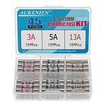 AUKENIEN Fuses Mixed Household UK 3 Values 45pcs 3A 5A 13A Fuse 3 5 13 Amp Fuses Assorted 6.3 x 25MM 0.248x0.984 Inch 240V 240 Volt Ceramic Fuses Assortment Kit for Mains Plug