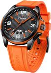 NAVIFORCE Waterproof Analog Quartz Wristwatch for Men, Silicone Band Watch Date-Week, Orange, Japanese