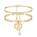 YANODA Initial Ankle Bracelets for Women 14K Gold Plated Layered Figaro Chain Letter Initial Anklets Handmade Layered Heart Ankle Bracelets Personalized Gifts for Women Teen Girls W