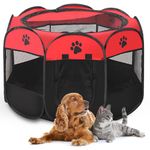 MAK7 ONLINE BIZ Portable Folding Pet Dog Cage House Large Tent and Playpen,Octagonal Design, 91cm x 91cm x 58cm, Size -L - RED &Black