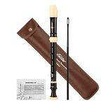 Eastar Soprano Recorder for Beginners Kids, Baroque style C Key Recorder Instrument ABS Classic 3 Piece with Cleaning Kit, Thumb Rest, Leather Bag, Fingering Chart, Brown, ERS-21BB