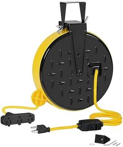 WILAWELS 30 Ft Retractable Extension Cord Reel, 16/3 Gauge SJTW Power Cord with 3 Electrical Outlets Pigtail for Garage and Shop, 10 Amp Circuit Breaker, Metal Plate, UL Listed, Yellow Y30CR06