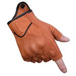 Harssidanzar Mens Half Finger Goatskin Leather Motorcycle Gloves GM037,TAN, Size L