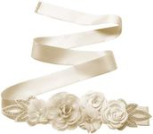 Ayliss Bridal Wedding Sash Belt with Flowers Pearls Rhinestone Dress Maternity Waist Belt Brides Bridesmaids (Ivory #1)