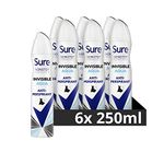 Sure Invisible Aqua Nonstop Protection Anti-perspirant Deodorant Aerosol Pack of 6 leaves no white marks or yellow stains on clothes 72h protection anti-perspirant deodorant spray 250 ml