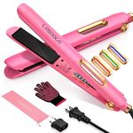 Losaaco Hair Straightener Iron Flat Dual Voltage Straightening for International Travel,Negative Ion Portable Ceramic Straightening Curler for All Hairstyles with European Plug,Heat Resistant Gloves