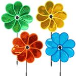 4PCS Flower Wind Spinners Garden Pinwheels 11.8 inch Colorful Red Yellow Orange Light Blue Garden Windmill for Garden, Party, Outdoor, Yard Decor