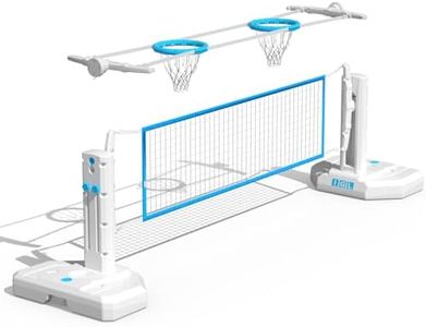 IGL 2 in 1 Pool Basketball Hoop & Volleyball Net Set, Height Adjustable Poolside Basketball Hoop, Pool Volleyball Net Set with Fillable Base & Poles, Includes 2 Volleyballs, 2 Basketballs and Pump