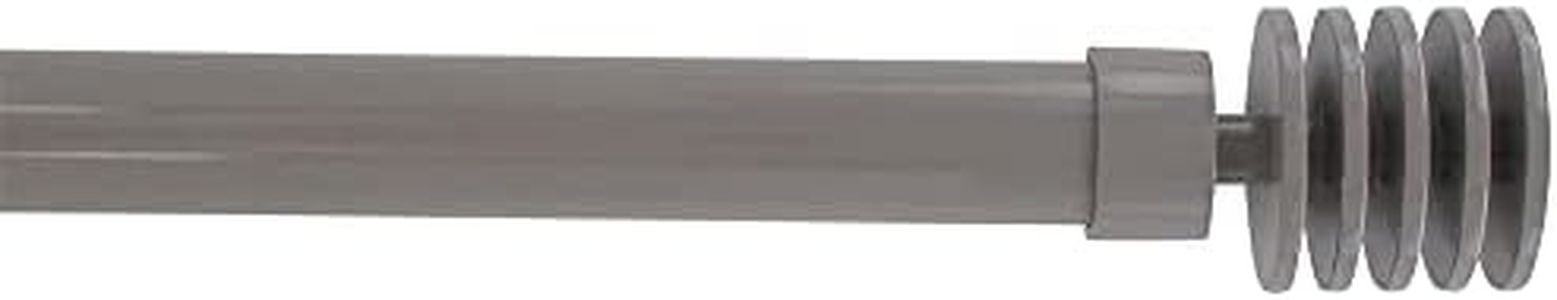 Adjustable Single Curtain Rod 50"-82" with Layered Disc Finials and Brackets, Taupe