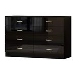 FWStyle Black High Gloss 8 Drawer Chest of Drawers Modern Bedroom Furniture. Gloss Drawer Fronts Matt Black Frame.