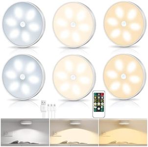LED Closet Step Lights Wireless Motion Sensor Puck Light Compatible with Charging Station, 3 Colors Temperatures USB Rechargeable Indoor Under Cabinet Lighting with Remote (6 Pack)