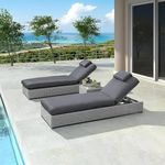 DEVOKO Outdoor Lounge Chairs Set of 2 Thick Cushions & Matching Table, Patio Rattan Furniture Sets for Pool Side, Balcony, Beach (Silver & Dark Gray)