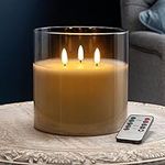 CHRISTOW Flickering LED Candle with Remote Control 3 Wick Battery Operated (Grey Glass)