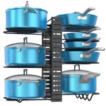 Housolution New Upgraded Pots and Pans Organiser, 8 Tier Pan Organiser Holder with Adjustable Dividers for Cupboard, Pot and Pan Stand Rack Saucepan Storage Organiser with 3 DIY Methods