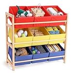 BELLE VOUS 3-Tier Toy Storage Unit - Multipurpose Storage Organiser for Kids Toy Storage - Kids Bedroom Furniture Toy Shelf with Removable Fabric Bins