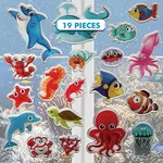 Ocean Sea Animal Gel Window Clings for Kids - Window Stickers for Toddlers, Gel Clings Window Decals Kids Jelly Reusable Sticker - Home Car Plane Airplane Activities - Underwater Life (Jesplay USA)