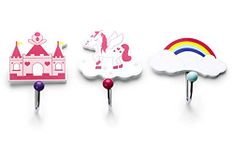 Mousehouse Gifts Set of Three Children's Kids Unicorn Themed Single Wooden Coat Hooks Wall Hooks