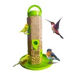 KBV Hanging Transparent Bird Feeder, Food and Water Feeder for Fiches, Budgies, Humming Birds, Indian Munias, Small Birds, Parakeet Cocktails (Green)