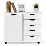 CASART Rolling File Cabinet, 5/7 Drawers Freestanding Storage Organizer Cupboard on Wheels, Home Office Lateral Filing Chest (White, 5 Drawers + 1 Door)