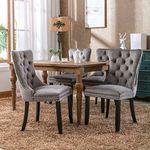 HomeTouch Luxury Velvet Kitchen Dining Chairs Set of 4 Upholstered Knocker Wing Back Office Chairs with Oak Wood Legs for Dining Room Bedroom, Hand Made (4, Grey)