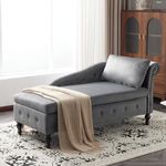 ＭodernLuxe Chaise Lounge with Storage, Upholstered Armchair with Pillow for Living Room, Bedroom and Office, Modern Nailhead-Trim & Button-tufted Lounge Chair, Right Armrest, Velvet Grey