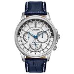 Citizen Eco-Drive Calendrier Quartz Men's Watch, Stainless Steel with Leather strap, Classic, Blue (Model: BU2020-02A)