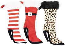 Plushible High Heeled Christmas Stocking - 3 Pack | Santa, Leopard, Candy Cane Striped | Soft and Sturdy Christmas Decorations | Perfectly Holds a Bottle of Wine | Festive Decor for The Holidays