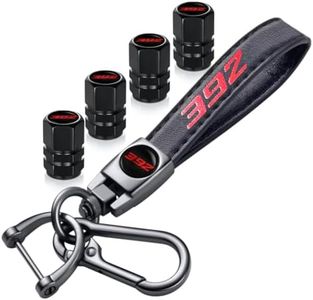 Tire Valve Stem Caps and Genuine Leather Car Keychain Keyring Compatible with Challenger Dakota Charger SRT 392 Avenger Durango Accessories (392)