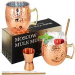 Moscow Mule Copper Mugs Set of 2 Moscow Mule Cups Stainless Steel Mugs 18 Oz Food Safe Hammered Mugs Great for Cocktails Water Cold Drinks