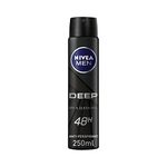 NIVEA MEN DEEP Anti-Perspirant Deodorant Spray (250ml, Pack of 6), Men's Anti-Perspirant Deodorant, Deep Dry & Clean 48H Black Charcoal Deodorant Men's Aerosol Spray