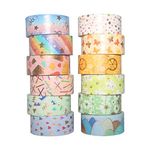 YUBBAEX Washi Tape Set 12 Rolls Cute Gold Foil Flower Decorative Masking Tape Scrapbooking Tape for DIY Art & Crafts and Gift Wrapping Holiday Decoration Office,15mm x 3M (Gold Foil Thick 12)