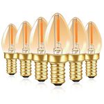 0.5W E12 LED Night Light Bulbs, Amber Ultra Warm White 2200K 50LM Mini C7 Vintage Filament Candle Bulbs E12 Small Edison Screw Salt Lamp Bulbs, 5W Equivalent, Non-Dimmable, 6 Pack