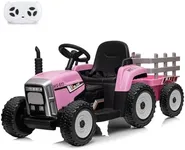 Nasitip 12V Kids Battery Powered Electric Tractor with Trailer, Toddler Ride On Car w/Remote Control/ 7-LED Headlights/ 2+1 Gear Shift/ MP3 Player/USB Port for Kids 3-6 Years (Pink, 35W/ EVA Tire)