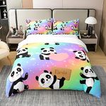100% Natural Cotton Cute Panda Duvet Cover Single for Girls Boys Rainbow Galaxy Bedding Set for Kids Toddler Glitter Stars Comforter Cover Kawaii Cartoon Animal Bedding Bedroom Decor (No Comforter)